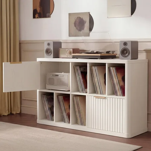 Miniatura 9 de LELELINKY Soporte grande para tocadiscos – Armario de discos de 39.5 pulgadas con almacenamiento de vinilo abierto con capacidad para hasta 400