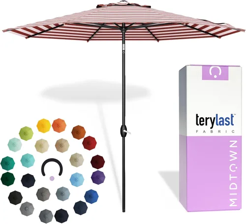 Miniatura 9 de Midtown Umbrellas 10 años sin decoloración, 6 pies, tela de poliéster roja a prueba de rayos UV, sombrilla para patio al aire libre, marco