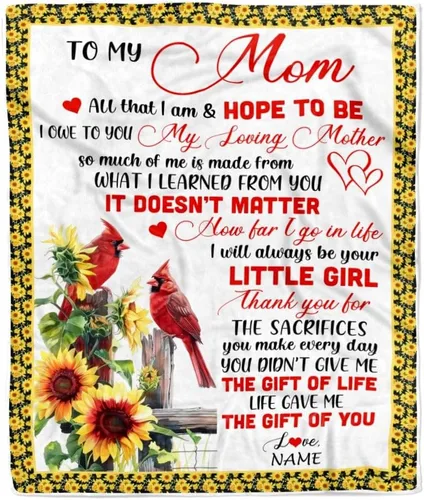 Miniatura 34 de Manta de vellón personalizada con texto en inglés «To My Mom», diseño de girasol de hija e hijo, carta de amor con texto en inglés «You are the