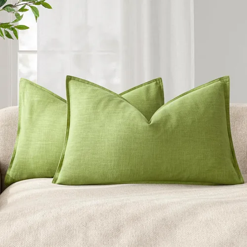 Miniatura 16 de Foindtower Paquete de 2 fundas de almohada decorativas de lino y liso, funda de cojín decorativa suave, estilo bohemio campestre para silla, sofá