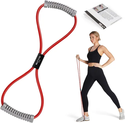 Miniatura 11 de Banda de resistencia Figura 8 Cordón de ejercicio, bandas de resistencia de fitness con asas, banda de tubo de ejercicio para estiramiento de brazos