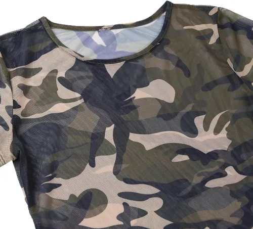 Miniatura 8 de iiniim Lencería para mujer, diseño de camuflaje con abertura lateral, malla transparente