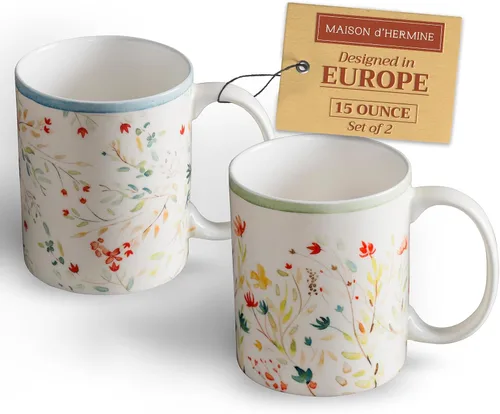 Miniatura 20 de Maison d' Hermine Taza de café con asas, tazas de porcelana fina de hueso, paquete de dos tazas de té para bebidas calientes, capuchino, latte, 015