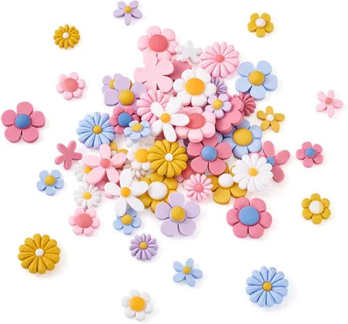 Miniatura 2 de Pandahall - 240 piezas de cabujones de resina de flores opacas con parte trasera plana sin perforar, cuentas autoadhesivas de girasol