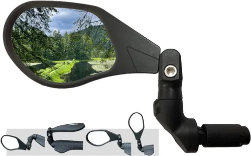 Miniatura 11 de Hafny Nuevo espejo de bicicleta con extremo de barra, lente de vidrio de grado automotriz HD, superficie grande, irrompible, ajustable en múltiples