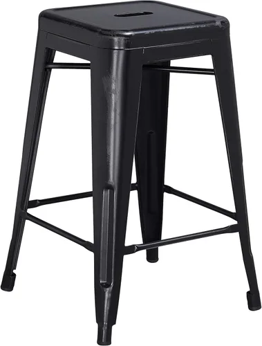 Miniatura 49 de Taburete de 24 pulgadas de alto para interior y exterior con asiento cuadrado., Metal, Negro