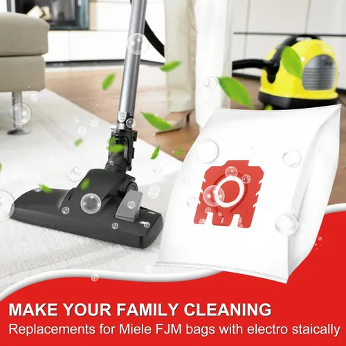 Miniatura 6 de Bolsas 3D Airclean FJM mejoradas para Miele FJM Vacuum Compact C2 Compact C1 C1 S241 S290 S300i S500 S700 S4 S6 Series, paquete de 16 bolsas FJM