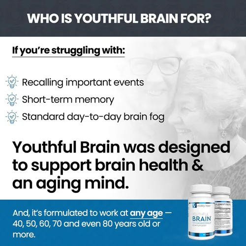 Miniatura 7 de Youthful Brain - Paquete de 4 botellas – Suplemento de apoyo para la memoria y la salud cerebral – Claridad de refuerzo cerebral con Bacopa