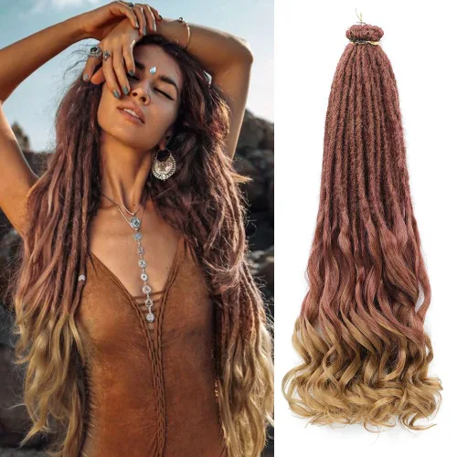 Miniatura 13 de Extensiones de rastas rectas sintéticas de doble extremo, 24 pulgadas, 5 hebras de 0.5 in de ancho, suaves de color negro a marrón oscuro