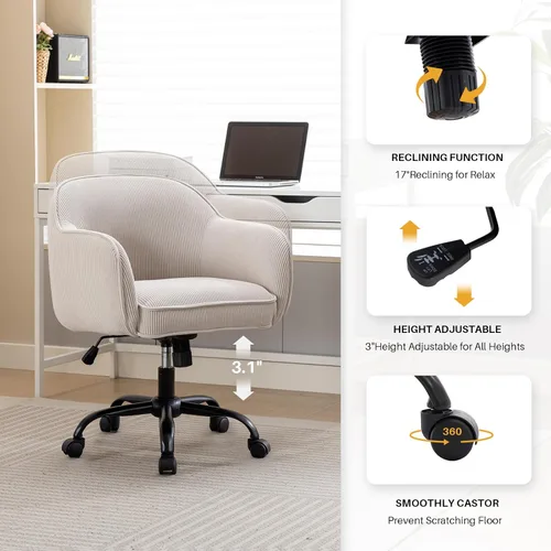 Miniatura 4 de Silla de escritorio para oficina en casa con brazos, ruedas doradas, silla moderna tapizada en terciopelo, silla de computadora enrollable, silla