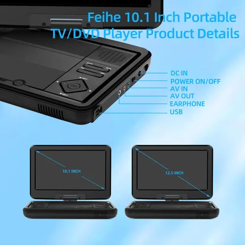 Miniatura 8 de Combo de reproductor de TV/DVD portátil de 12.5 pulgadas con pantalla giratoria HD de 10.1 pulgadas, sintonizador digital/HDMI/USB/AV, batería