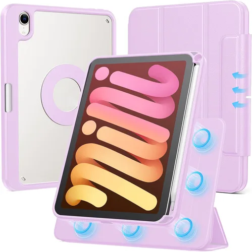 Miniatura 16 de SPARIN Funda para iPad mini 7 A17 Pro 2024/iPad Mini 6 2021 de 8.3 pulgadas, cubierta magnética desmontable, soporte vertical/horizontal con soporte