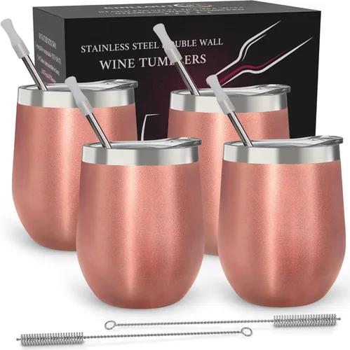 Miniatura 13 de CHILLOUT LIFE Vasos Térmicos de Vino de Acero Inoxidable de 12 oz Paquete de 2 - Vasos de Vino con Aislamiento al Vacío de Doble Pared con Tapas