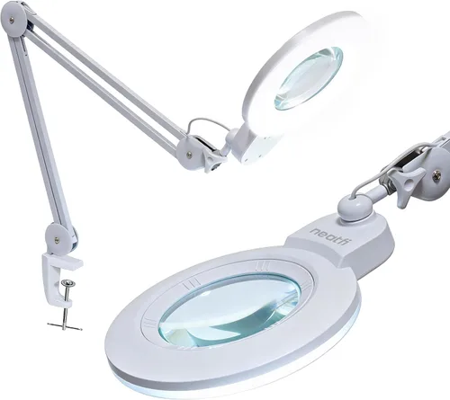 Miniatura 12 de Neatfi XL lupa LED bifocal, lente acrílica de 7 pulgadas, aumento 5D/20D, manos libres, luz regulable, 84 SMD LED, brazo ajustable
