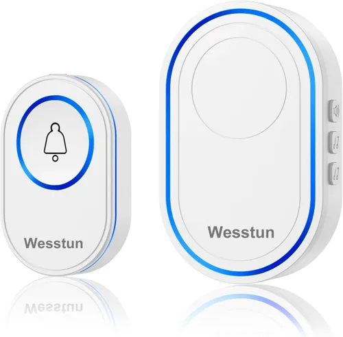 Miniatura 7 de Timbre inalámbrico, impermeable IP67, con 39 campanillas, 5 niveles de ajuste de volumen e indicador LED, fácil de instalar en casa, aula y almacén