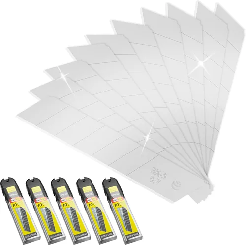 Paquete de 50 cuchillas de cuchillo utilitario de 0.984 in, cuchillas a presión para cortadores de caja retráctiles y cuchillos, cuchillas SK5 en