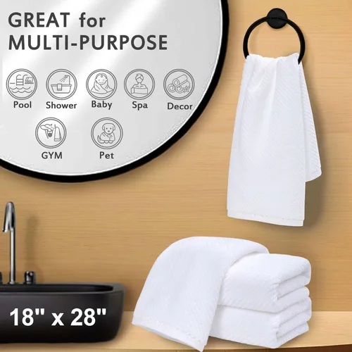 Miniatura 5 de VOOVA & MOVAS Toallas de mano blancas - 100% algodón Ligeras Gruesas Secado rápido Suaves Absorbentes, paquete de 4 piezas grandes de 18