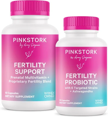 Pink Stork Suplemento de fertilidad para mujeres y probióticos para la concepción, apoya el equilibrio hormonal con inositol, probióticos,