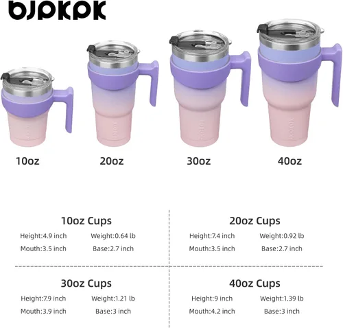 Miniatura 4 de BJPKPK - Taza/vaso de 10 onzas de acero inoxidable con aislamiento, con asa, pajilla y tapa, color puesta de sol pastel Atardecer A-Pastel