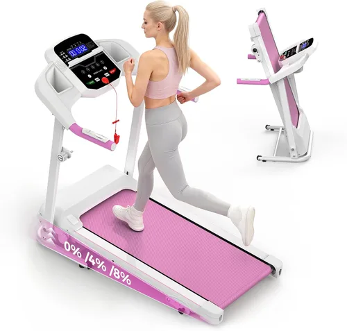 Lastforever Caminadora plegable para uso doméstico, motor silencioso de 2.5 HP, 0.5 a 7.5 MPH con 8% de inclinación manual, cinta de correr Rosa