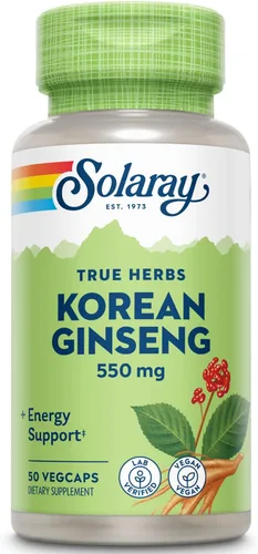 SOLARAY Ginseng coreano 550 mg - Raíz de ginseng - Suplementos de estrés, resistencia física y energéticos - Sin OMG, vegano, verificado en