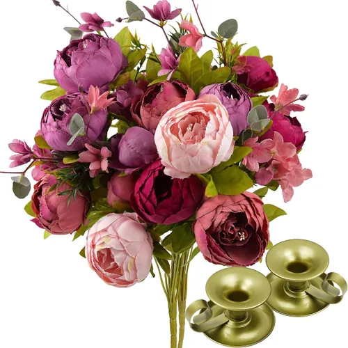 Miniatura 11 de FiveSeasonStuff - Peonías y hortensias artificiales de seda, ideal para decoración de bodas, novias, hogar, decoración de centro de mesa (2 ramos).