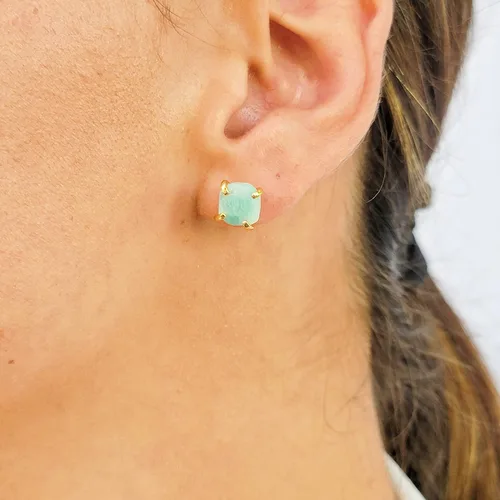 Miniatura 15 de Aretes de piedra preciosa natural en bruto con oro amarillo sobre plata de ley 925, 6 a 0.276 in, regalo de piedra de nacimiento de calidad genuina