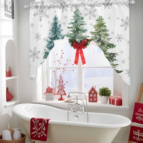 Miniatura 5 de Cortinas de cocina con cenefa de árbol de Navidad, cenefa con bolsillo para barra, paneles de cortina para dormitorio, sala de estar, baño