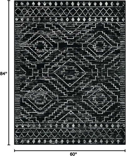 Miniatura 2 de Wonnitar Alfombra marroquí lavable de 5 x 7 pies, color negro, alfombra grande para sala de estar, antideslizante, bohemio, para dormitorio