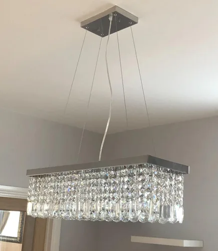 Miniatura 5 de Dst Lámpara de araña moderna de cristal, elegante lámpara de techo rectangular de lujo, lámpara colgante cromada de montaje empotrado para comedor