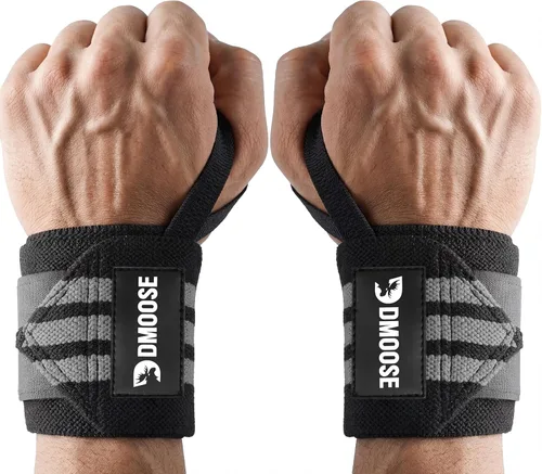 Miniatura 12 de DMoose Fitness Muñequeras para levantamiento de pesas de 18 pulgadas – Envoltura de gimnasio resistente con lazo para el pulgar para apoyo y alivio