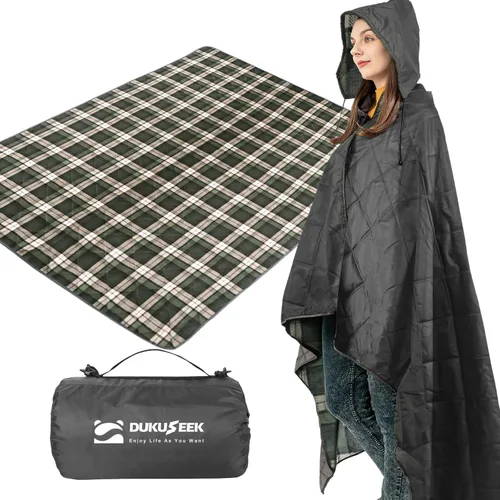 Miniatura 13 de DUKUSEEK - Manta de camping portátil para exteriores con capucha, manta grande plegable para mochileros con capucha para estadios, edredón ligero
