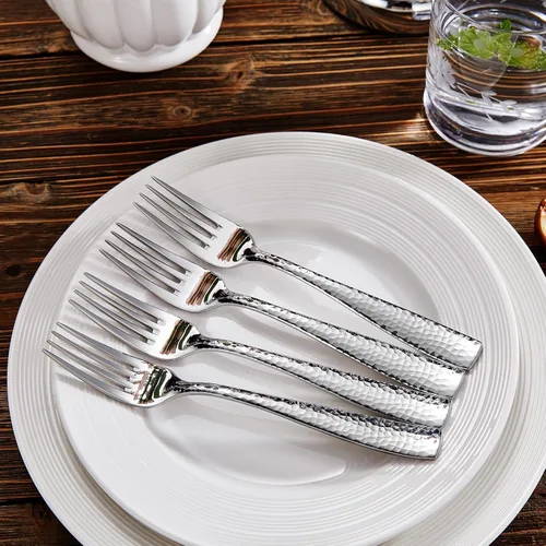 Miniatura 2 de KEAWELL Juego de 4 tenedores de ensalada martillados Louis de 7.6" de alta calidad, acero inoxidable 18/10, borde cuadrado con bordes redondeados