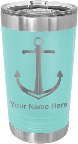 Miniatura 19 de LaserGram Vaso de pinta aislado al vacío de 16 onzas, ancla de barco, grabado personalizado incluido (negro)