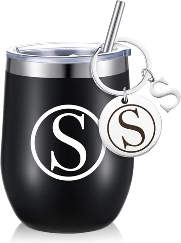 Miniatura 21 de Dandat - Vaso de vino personalizado con llavero de 12 onzas, taza de viaje de acero inoxidable negra con tapa y popote para empleados, profesores