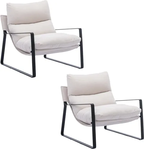 Miniatura 15 de HEAH-YO Juego de 1 silla moderna de piel sintética con cojín extraíble y marco de metal sólido, cómoda silla de lectura para dormitorio, color negro