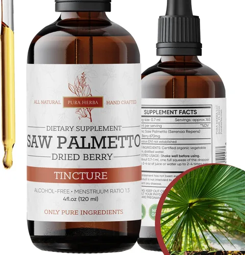 Miniatura 5 de Pura Herba Saw Palmetto Tintura Extracto de hierbas premium sin alcohol de bayas de palma enana americana Suplemento botánico líquido Fórmula