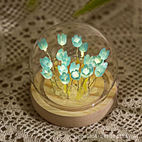 Miniatura 3 de Luz nocturna de tulipanes de bola de cristal, lámpara de noche de flores de bola de vidrio con base de madera, regalos de tulipanes para mujeres