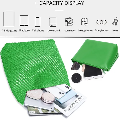 Miniatura 5 de Bolso de mano de mujer con asa superior de cuero vegano tejido a mano, bolso de hombro de moda, bolso bandolera con bolsa para todos los estilos