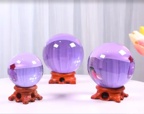 Miniatura 3 de Bola de Cristal Púrpura de 60mm con Soporte de Madera y Caja de Regalo para Magia, Lente de Fotografía, Decoración Familiar, Adivinación, Feng Shui