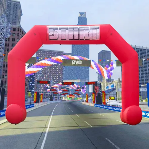 Miniatura 15 de Arco inflable de 20 pies de línea de acabado verde con potente soplador, arco inflable hexagonal al aire libre para carreras de 5 K, fiesta