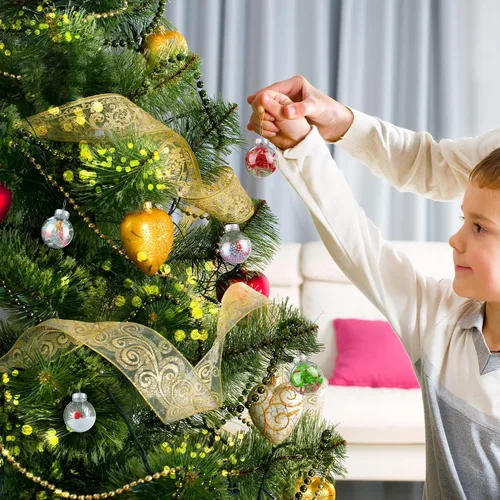 Miniatura 6 de 50 Piezas Adornos de Bola Redondos de Navidad de Plástico Transparente de 2.36 Pulgadas a Granel Parte Superior Removible Adornos Colgantes