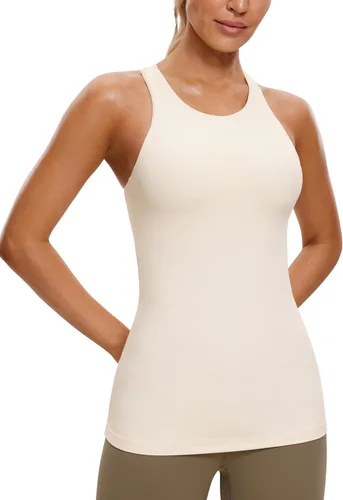 CRZ YOGA Butterluxe Camisetas sin Mangas de Cuello Alto para Mujeres - Espalda Cruzada Entrenamiento Acolchada Yoga Atlética Camisola con Sujetador