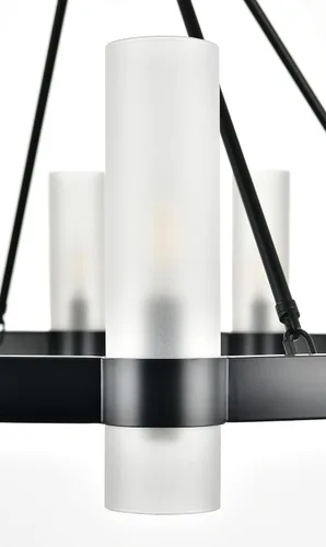 Miniatura 3 de Linea di Liara Teramo - Candelabro Negro Mate, Lámpara de Comedor, Pequeño Candelabro de Rueda de Vagón Redondo Industrial Moderno de Granja