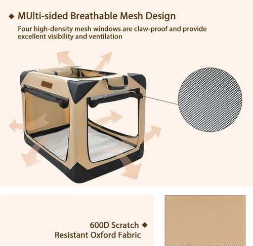 Miniatura 6 de Garnpet Jaula Plegable Suave para Perros de 36 Pulgadas para Perros Grandes, Jaula de Viaje Plegable de 4 Puertas con Ventanas de Malla Duraderas