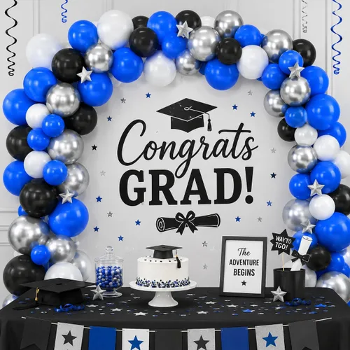 Miniatura 5 de Globos azules y negros, 35 unidades, globos de látex azul oscuro, negro y plateado con confeti plateado para cumpleaños, baby shower, bodas