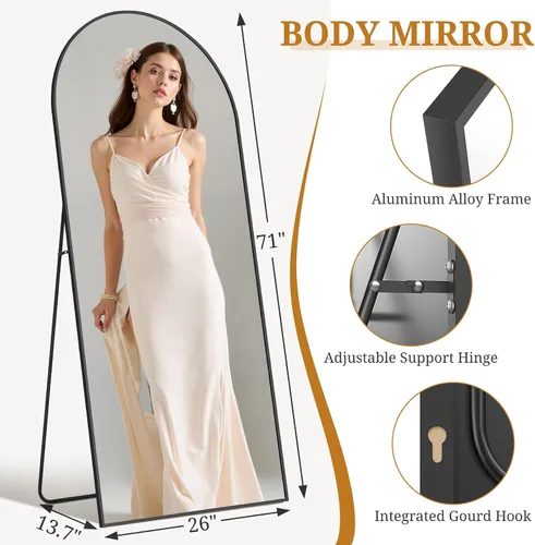 Miniatura 2 de Espejo de cuerpo completo de 71 x 26 pulgadas, espejo de cuerpo completo arqueado montado en la pared, espejos inclinados con soporte, marco
