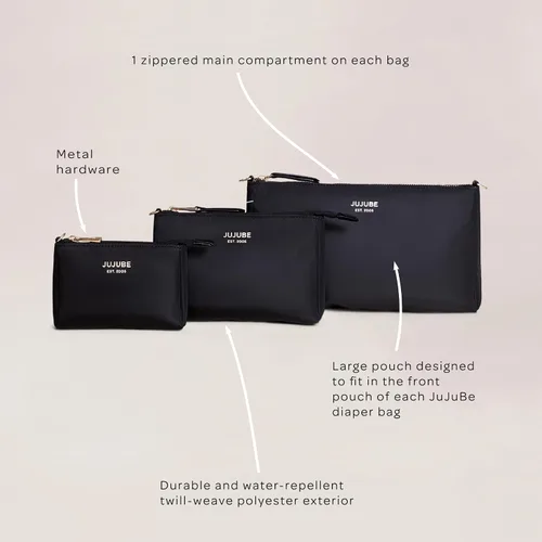 Miniatura 4 de JuJuBe Nuevo juego de 3 piezas, bolsas organizadoras de bolsas de pañales, bolso convertible a pequeño con correa cruzada, bolsa de cosméticos