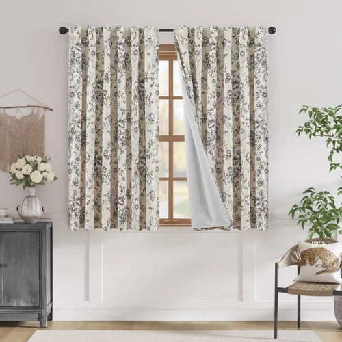 Miniatura 81 de Jinchan Cortinas de Mezcla de Lino con Estampado Floral para Sala de Estar, 84 Pulgadas de Largo, Cortinas con Bolsillo para Varilla y Tab Trasera