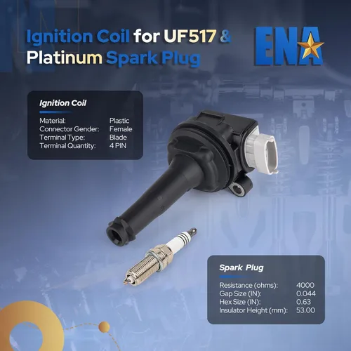 Miniatura 2 de ENA Juego de 5 bobinas de encendido y 5 bujías de platino compatibles con Volvo C30 C70 S40 S60 V50 V60 V70 XC60 XC70 2.5L 2.4L L5 repuesto